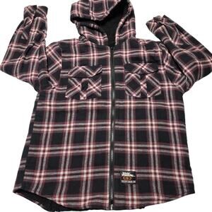 No Fear Jacket Plaid Black Red Youth Boys Large 14/16 Heavyweight Sherpa Lined